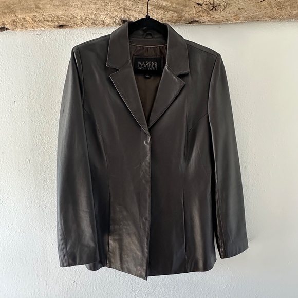 Brown Vintage Leather Blazer, Size Medium